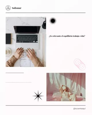 Publicación de Instagram sobre el equilibrio entre la vida laboral y personal en beige