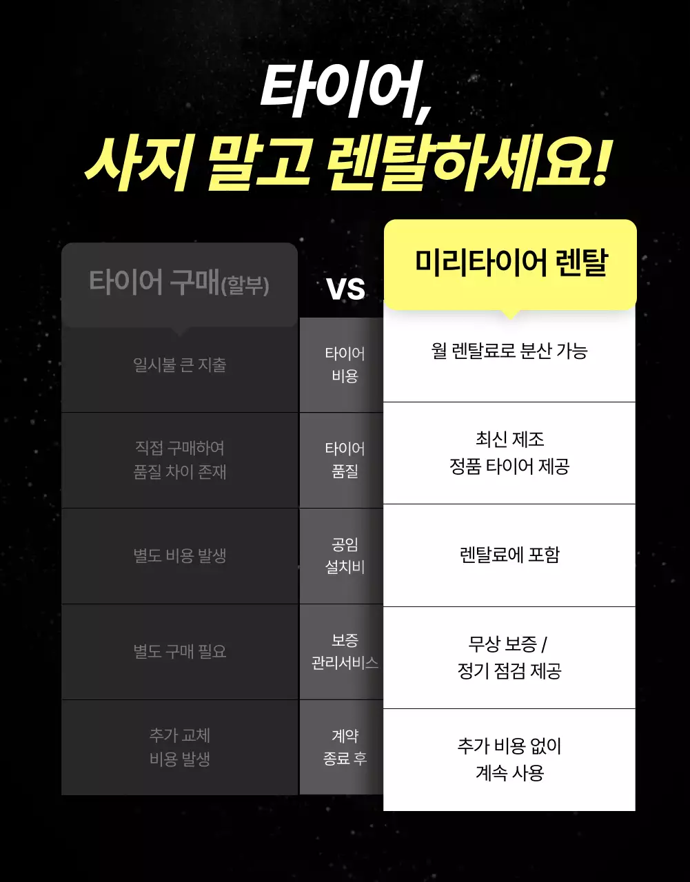 검정 모던 타이어 렌탈 광고