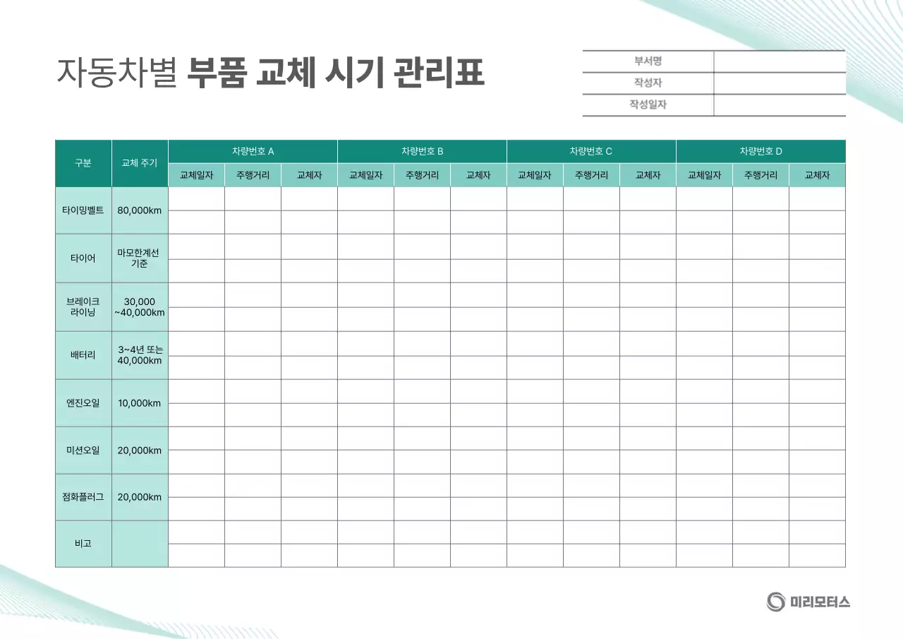 민트 깔끔 차량 관리표 설명서