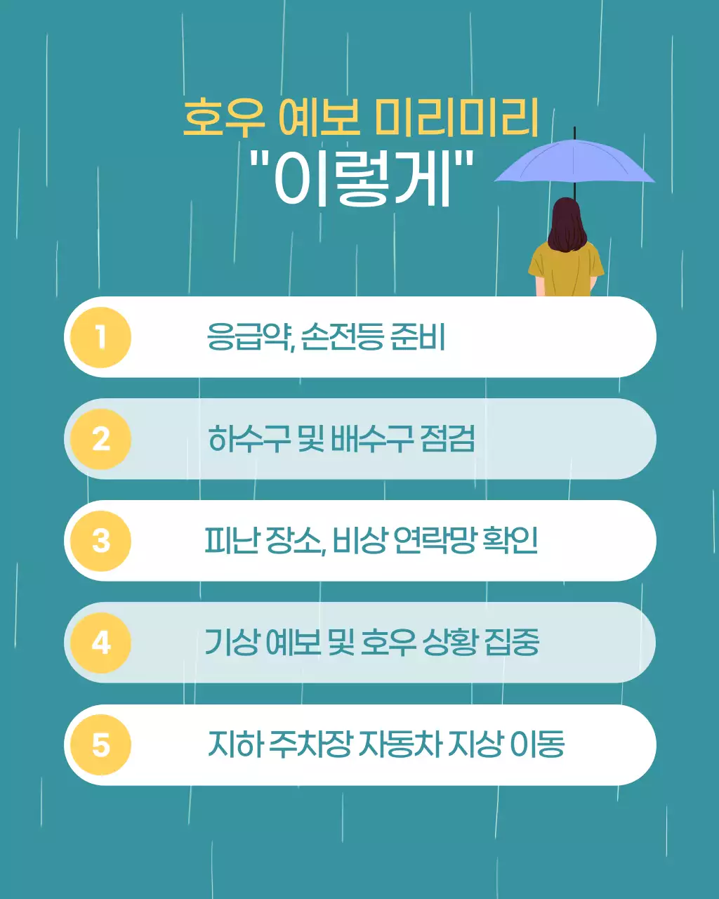 민트색의 아기자기한 장마철 안전 수칙 정보