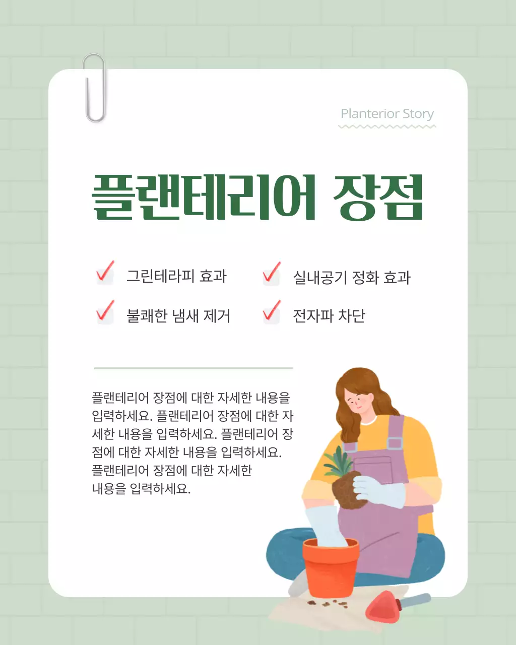 초록색과 흰색의 아기자기한 플랜테리어 홍보