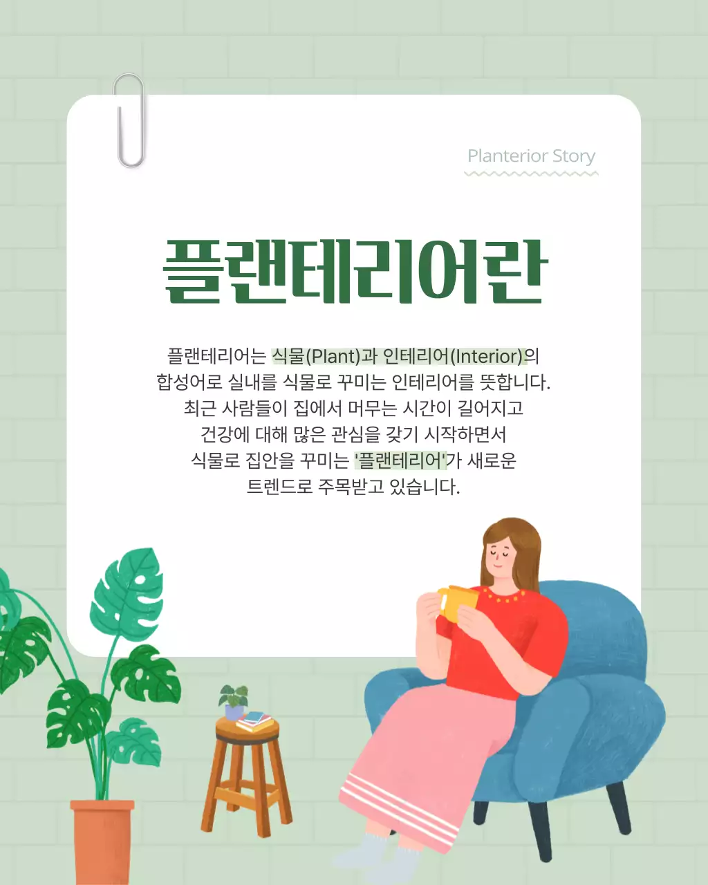 초록색과 흰색의 아기자기한 플랜테리어 홍보