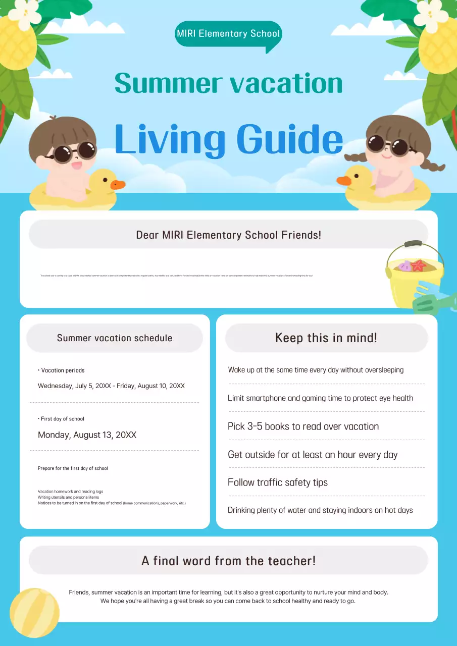 Hướng dẫn kỳ nghỉ hè cho bé Sky Blue