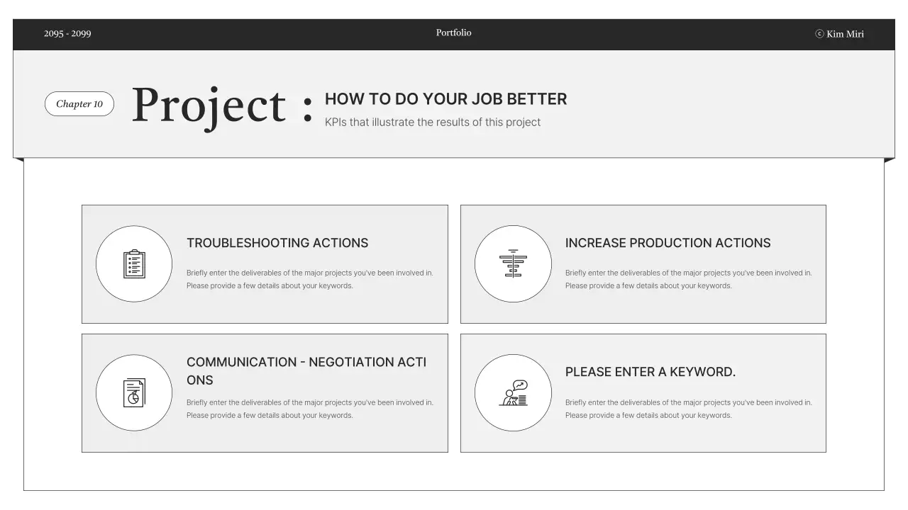 Entrega de informações de portfólio minimalista em preto e branco