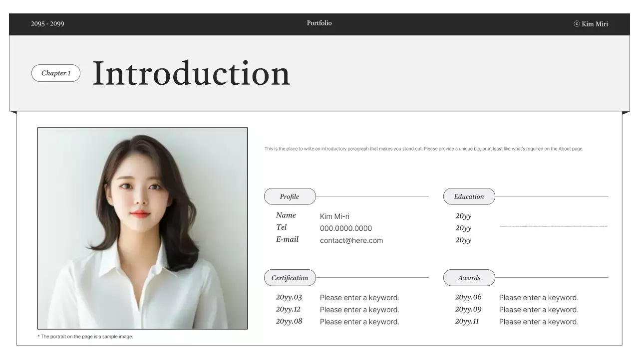 Entrega de informações de portfólio minimalista em preto e branco
