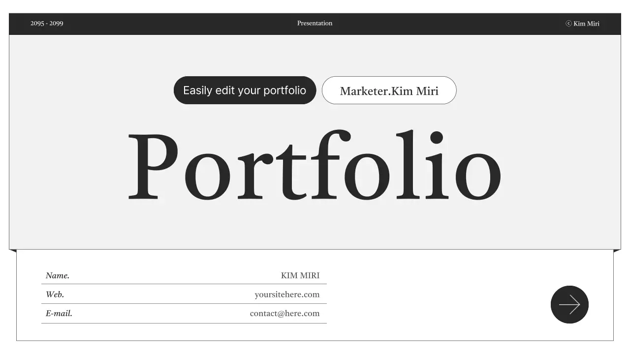 Entrega de informações de portfólio minimalista em preto e branco