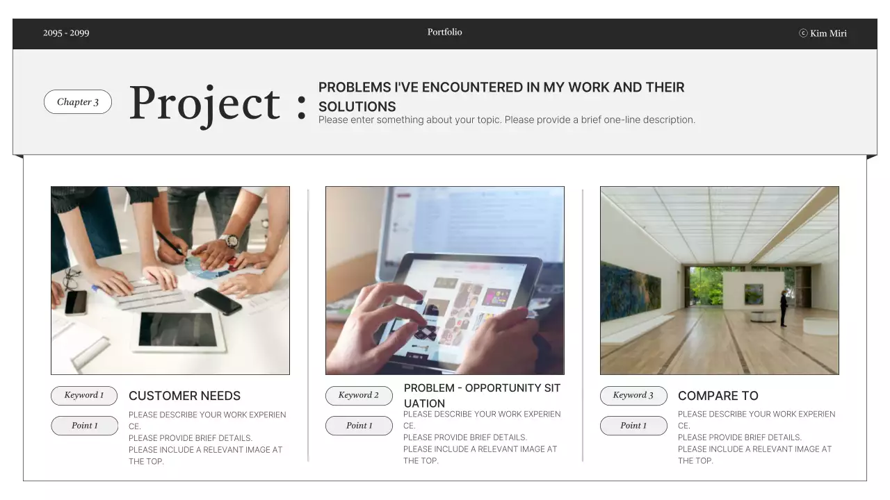 Entrega de informações de portfólio minimalista em preto e branco