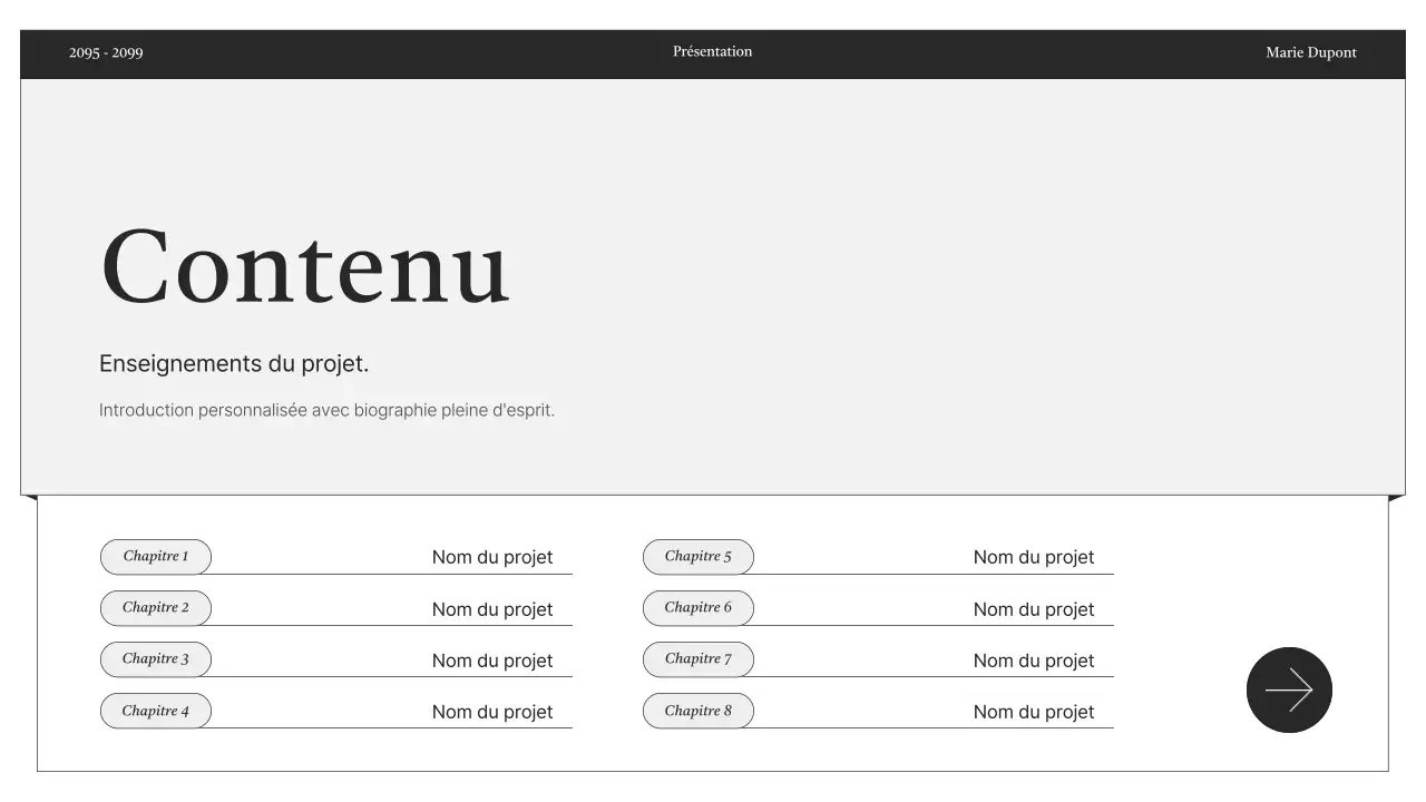 Informations sur le portfolio minimaliste en noir et blanc