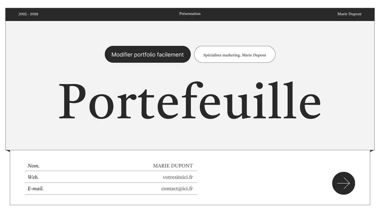 Informations sur le portfolio minimaliste en noir et blanc