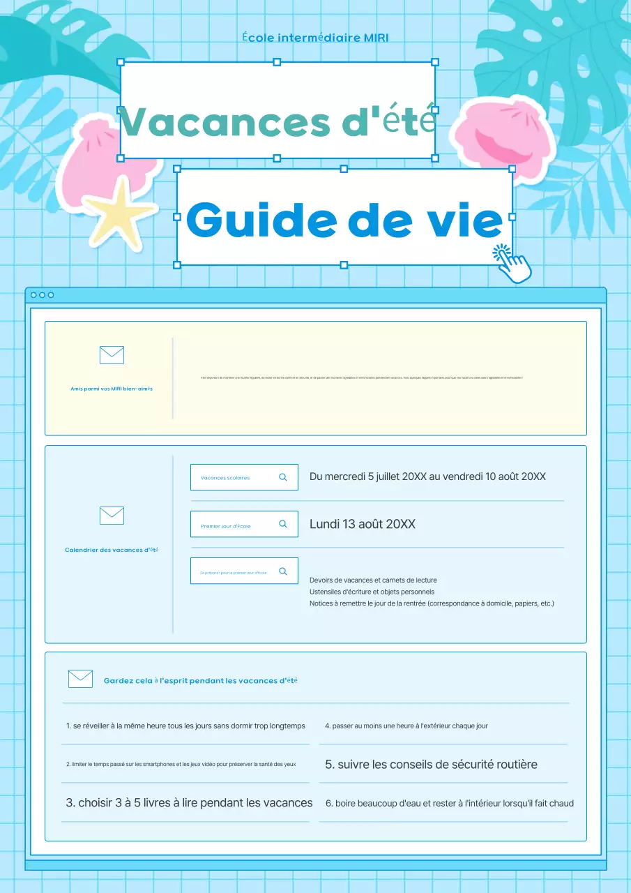 Guide de vie de vacances propre et bleu ciel