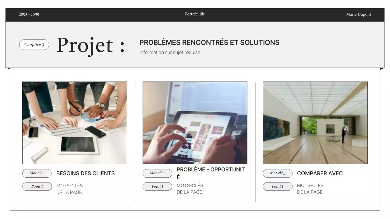 Informations sur le portfolio minimaliste en noir et blanc