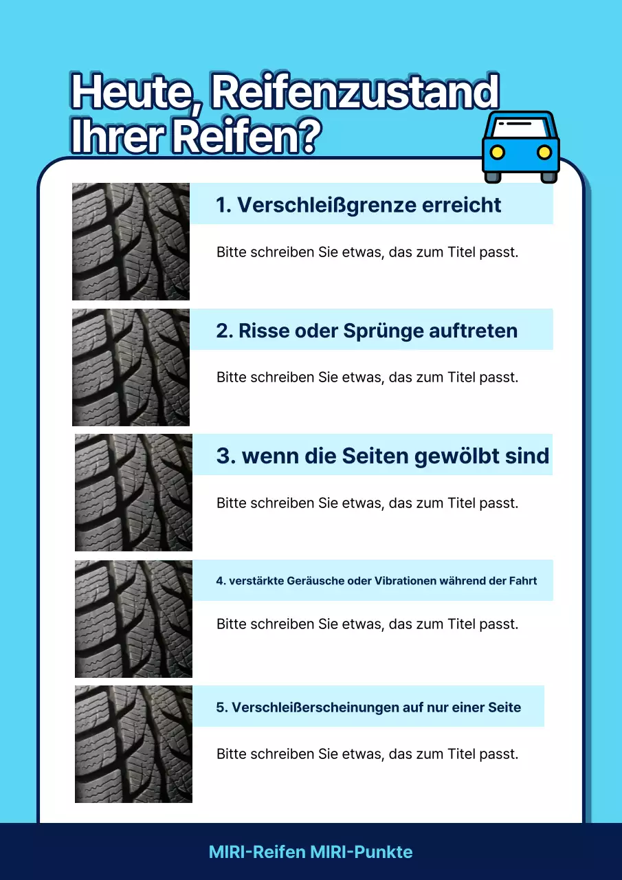 Pop-Art-Informationen zur Reifenzustandsprüfung in Himmelblau und Weiß