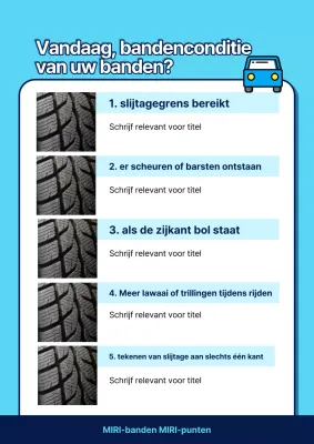 Pop-art bandenconditiecontrole-informatie in hemelsblauw en wit