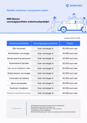 Sky Blue Clean Car Onderhoudsprijslijstgids