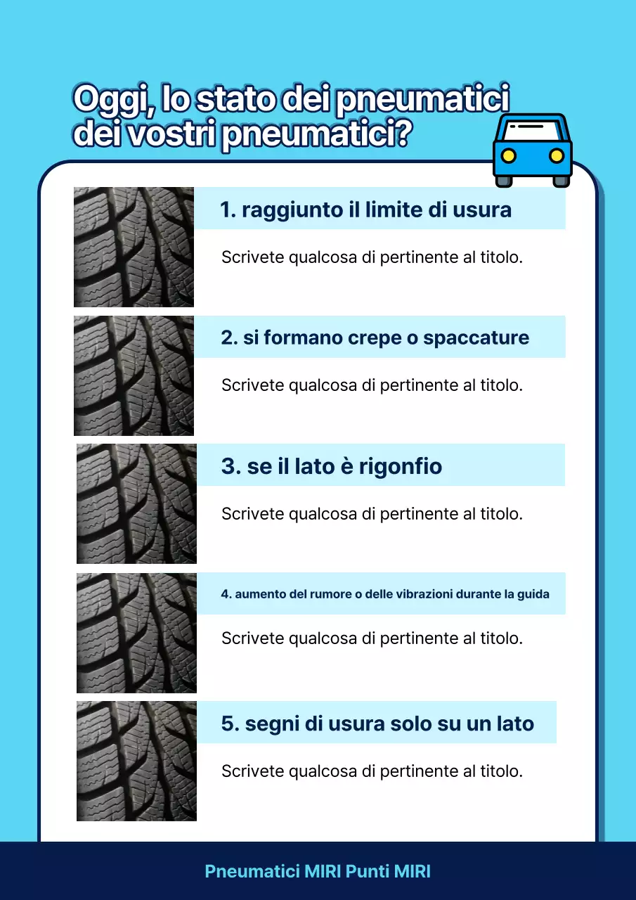 Informazioni sul controllo delle condizioni degli pneumatici in stile pop art in azzurro e bianco