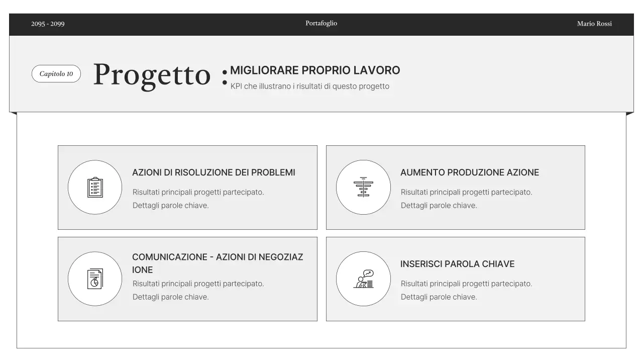 Consegna di informazioni minime del portfolio in bianco e nero