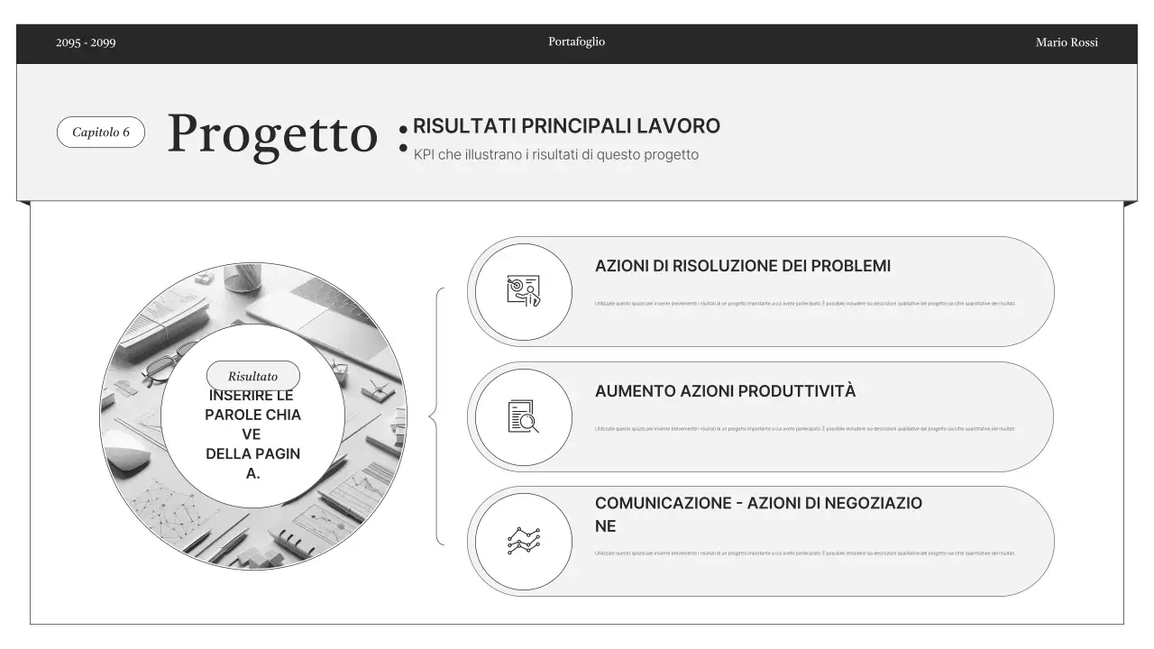 Consegna di informazioni minime del portfolio in bianco e nero