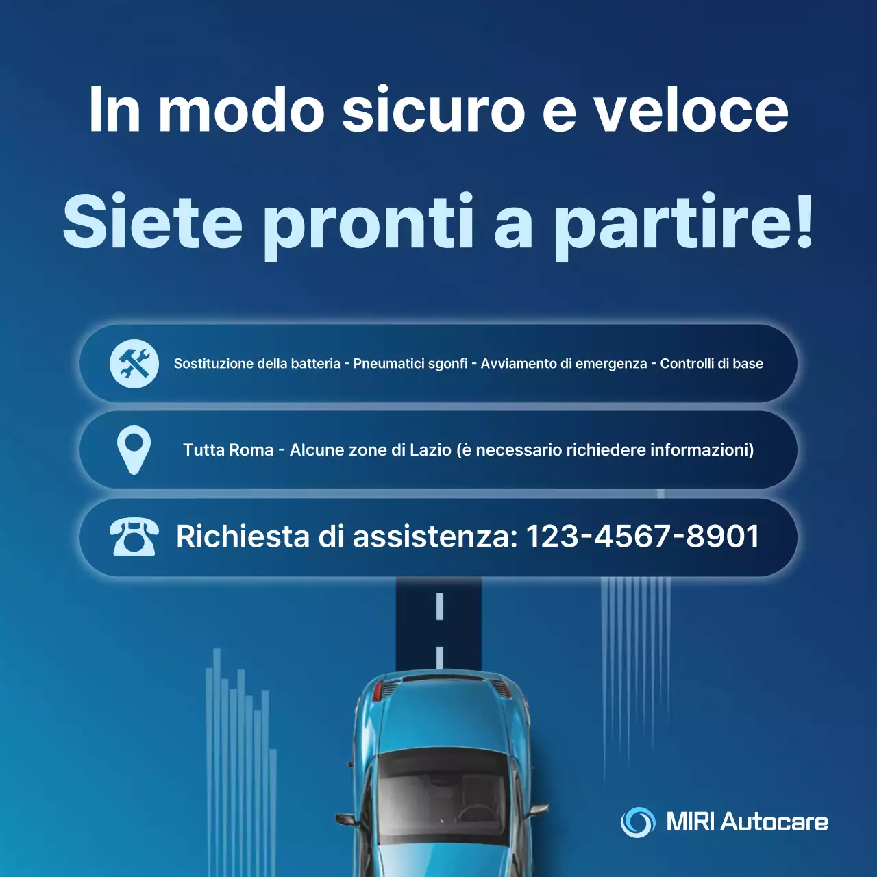 Guida al servizio auto moderne blu