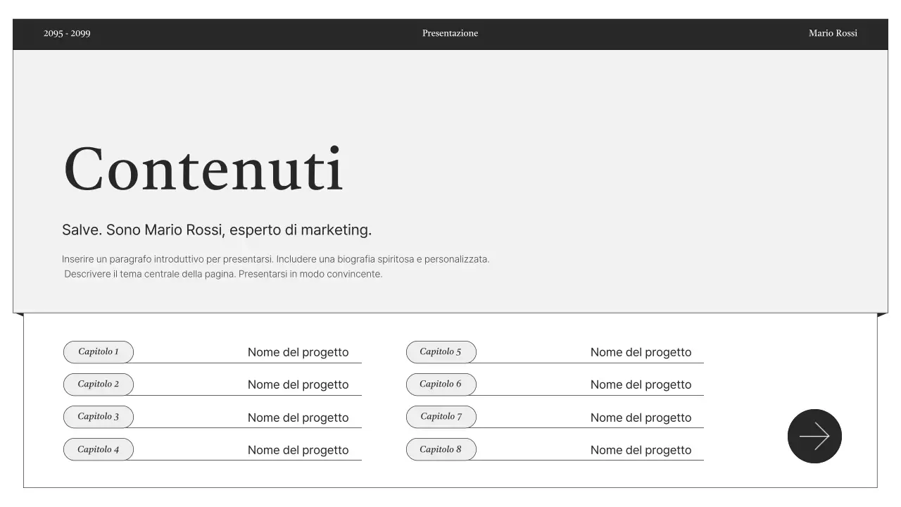 Consegna di informazioni minime del portfolio in bianco e nero