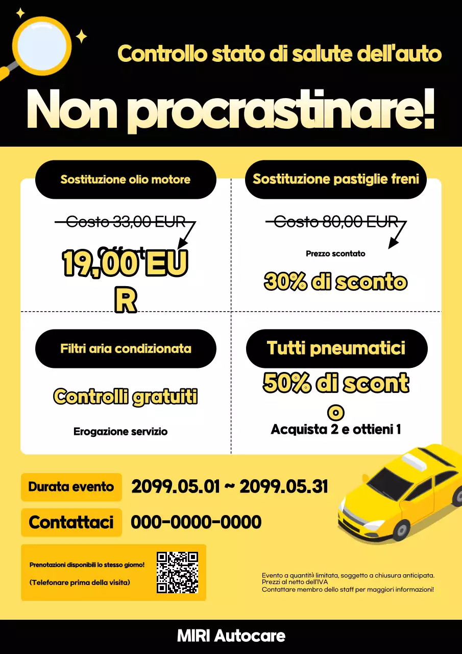 Promozione ispezione auto moderna gialla
