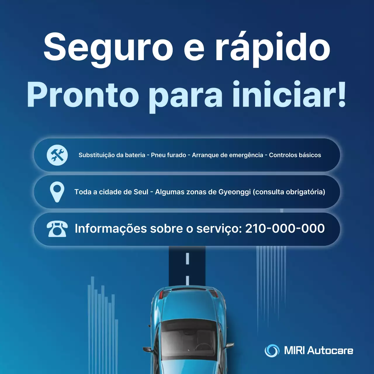 Guia de serviços de carros modernos azuis