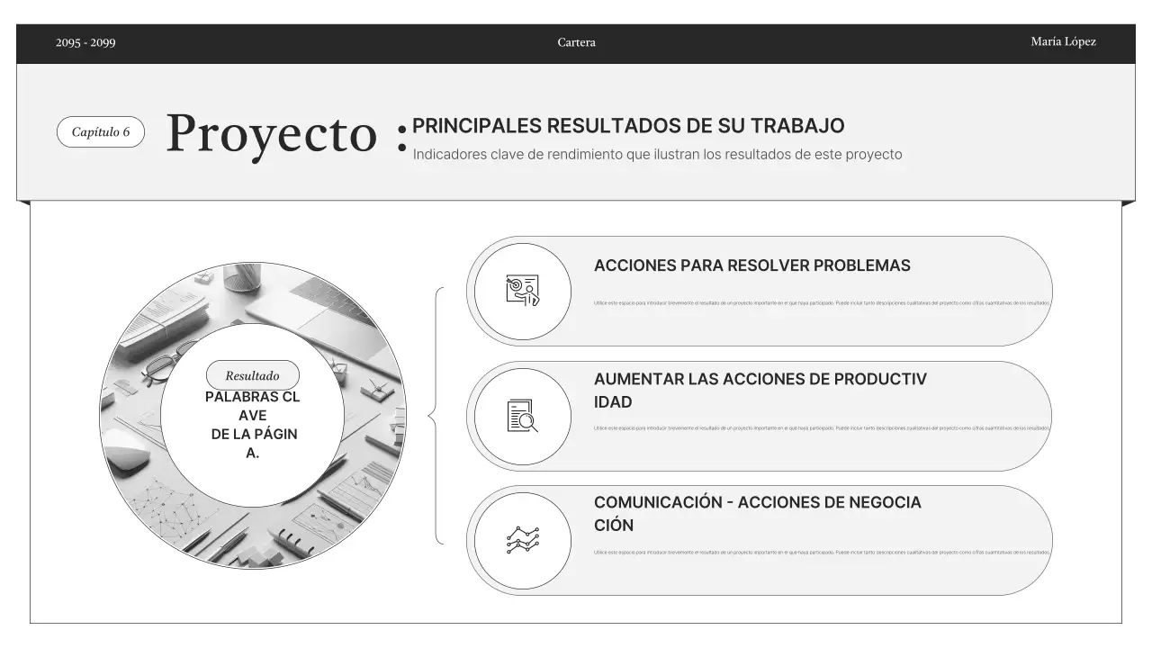 Entrega de información de portafolio minimalista en blanco y negro