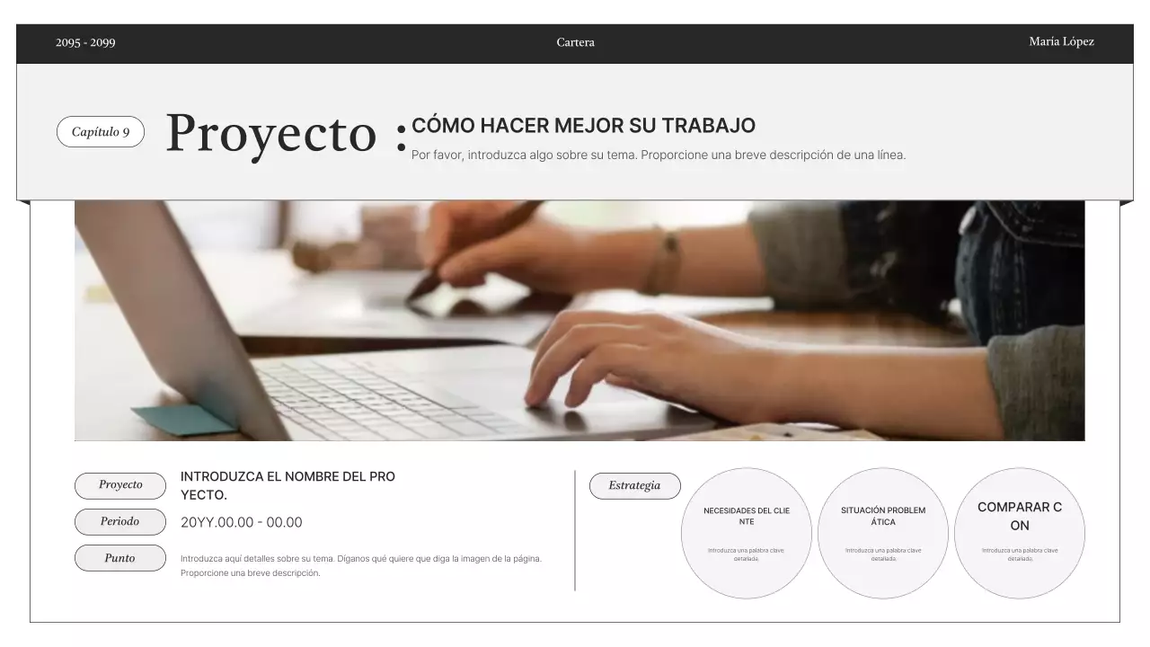 Entrega de información de portafolio minimalista en blanco y negro