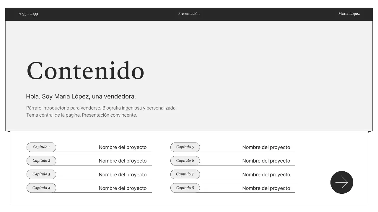 Entrega de información de portafolio minimalista en blanco y negro