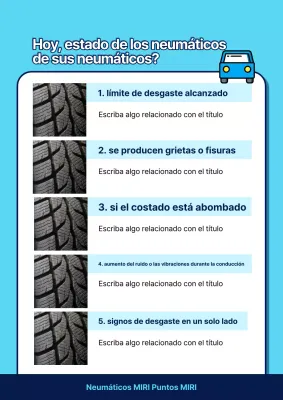Información de verificación del estado de los neumáticos en estilo pop art en azul cielo y blanco.
