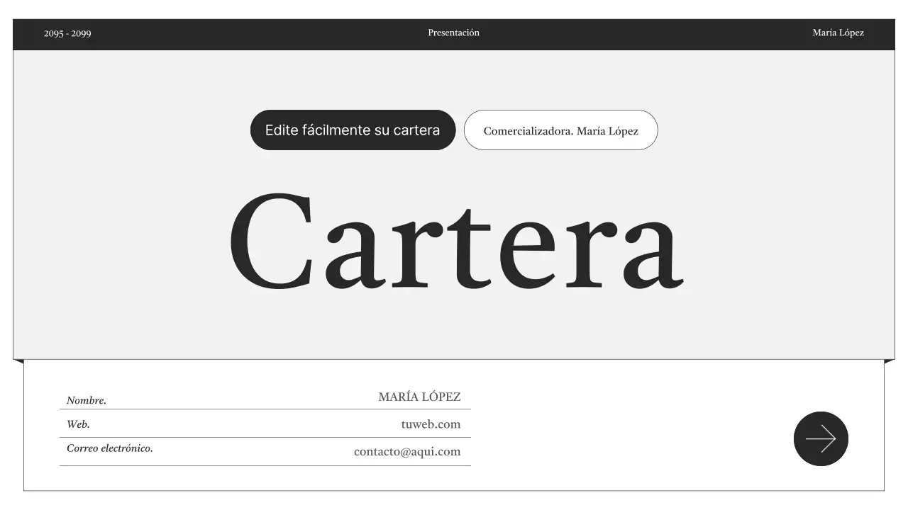 Entrega de información de portafolio minimalista en blanco y negro