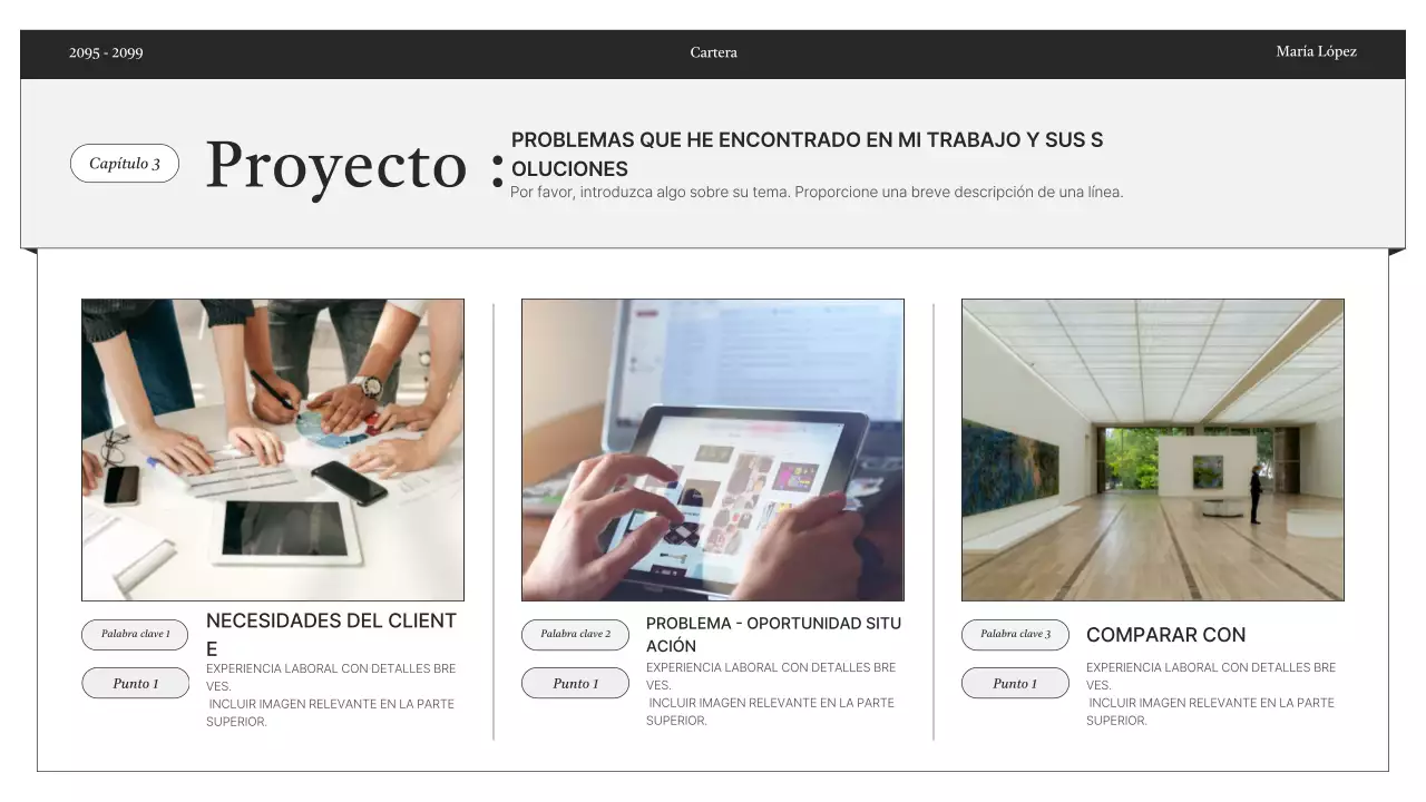 Entrega de información de portafolio minimalista en blanco y negro