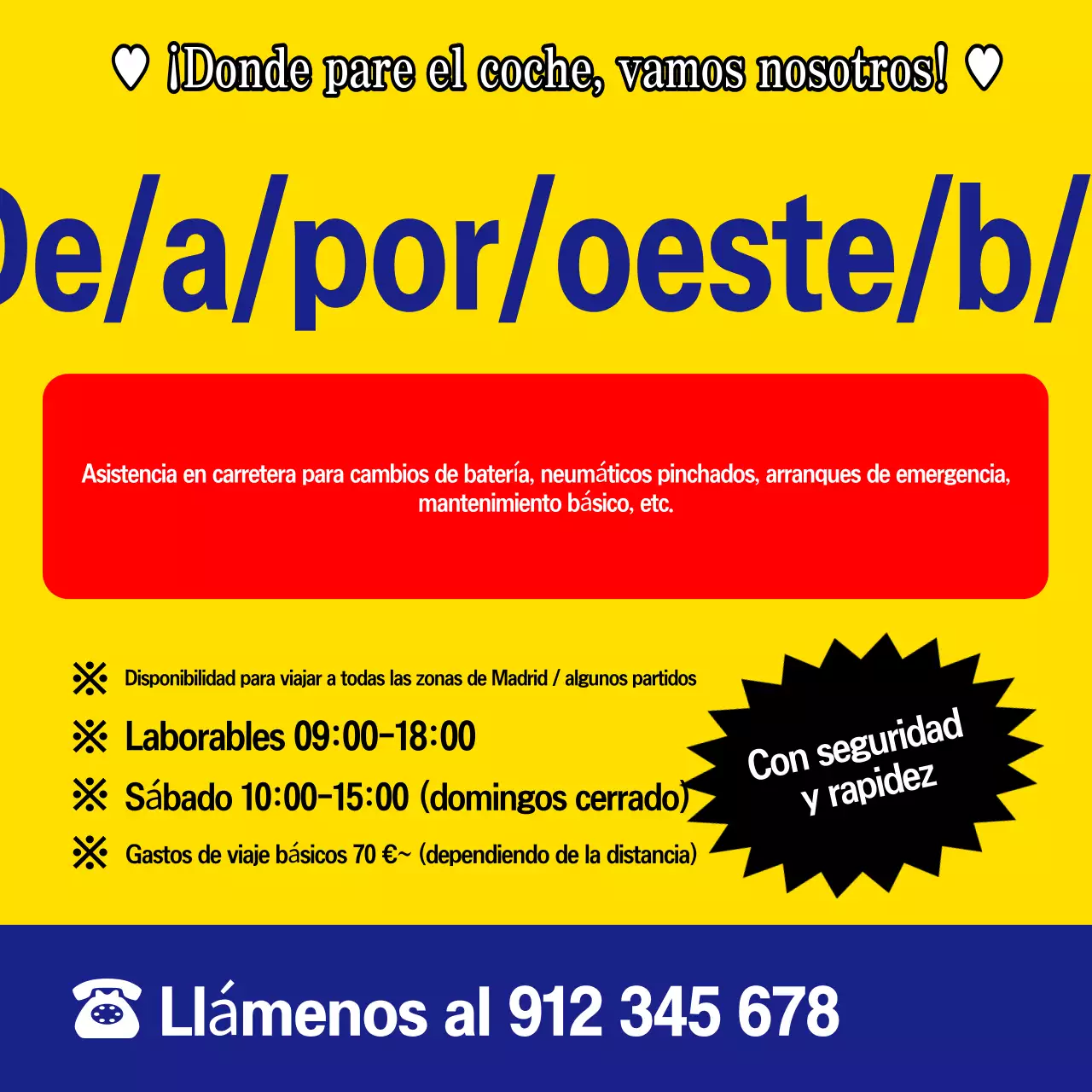 Anuncio de mantenimiento básico de vehículos amarillos