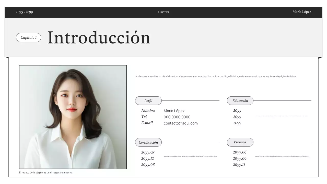Entrega de información de portafolio minimalista en blanco y negro