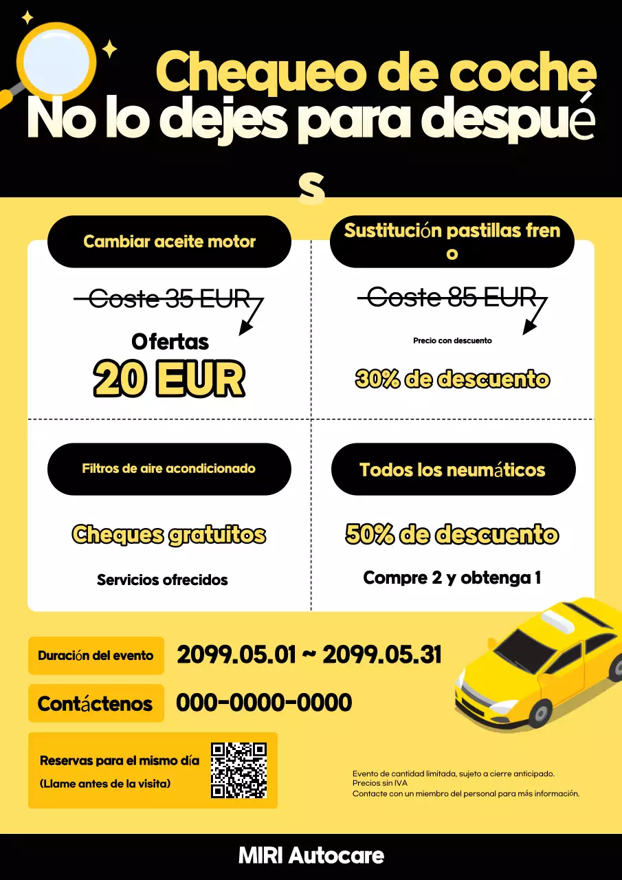 Promoción de inspección de vehículos modernos amarillos