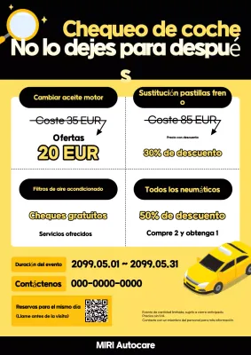 Promoción de inspección de vehículos modernos amarillos