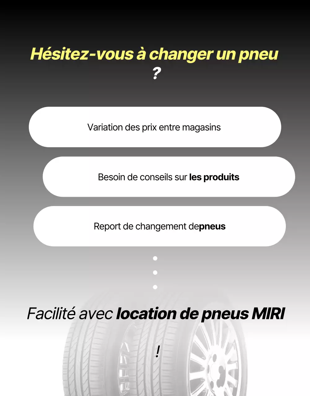 Publicité de location de pneus modernes noirs