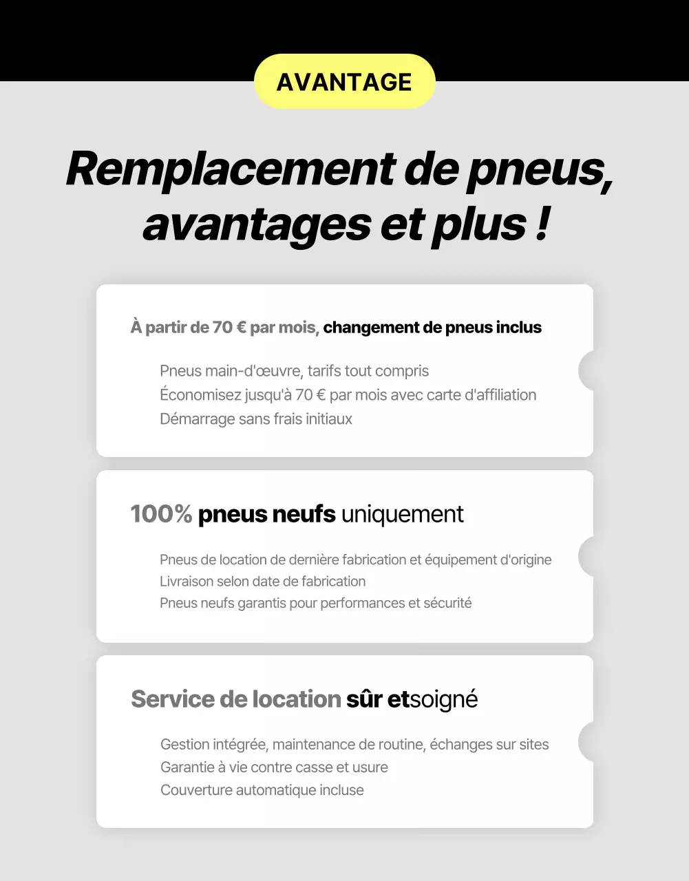 Publicité de location de pneus modernes noirs