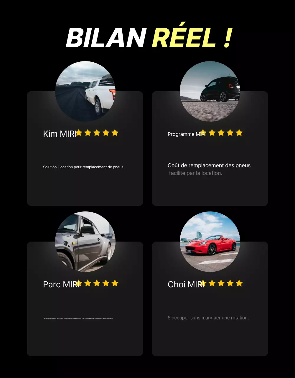 Publicité de location de pneus modernes noirs