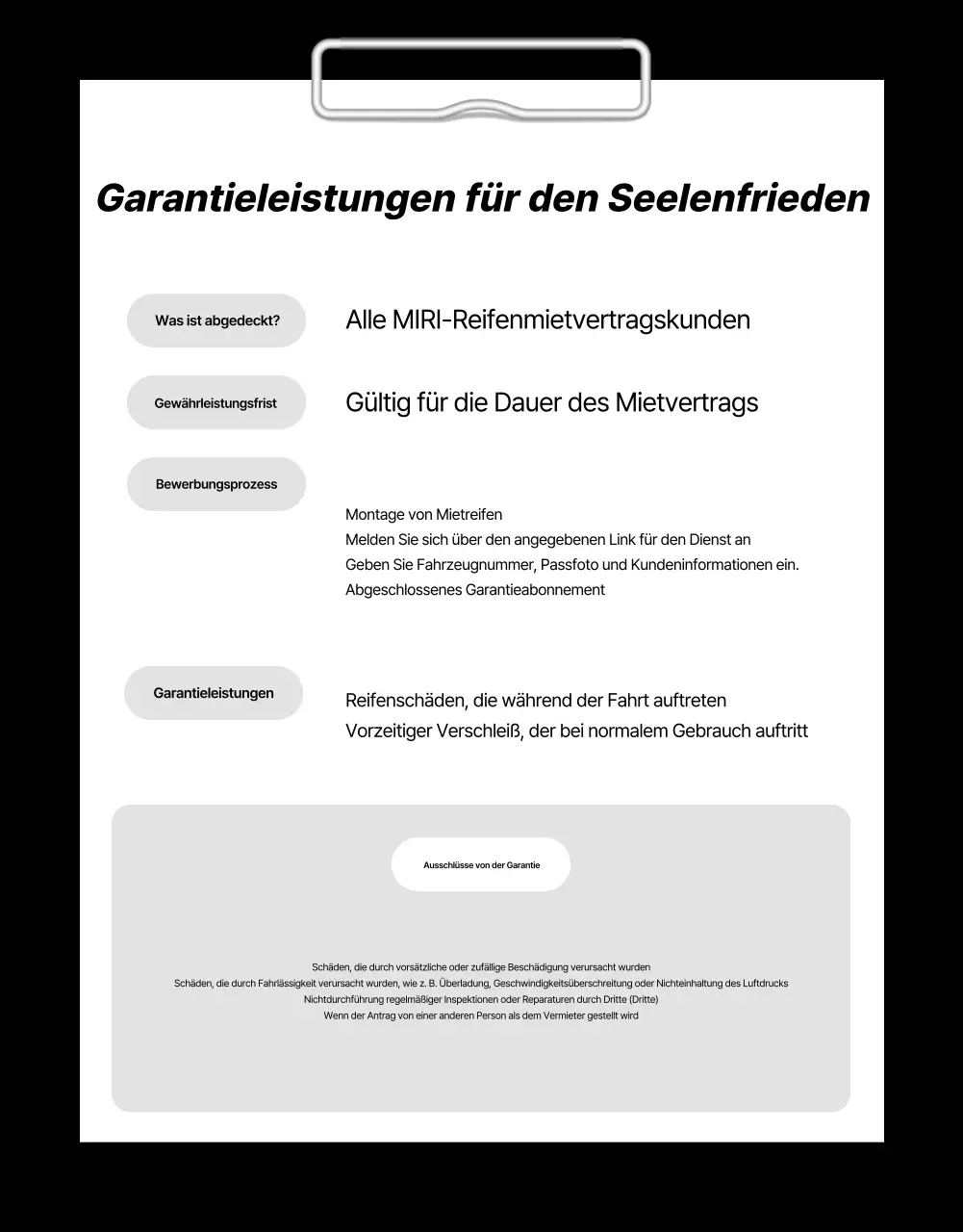 Schwarze moderne Reifenvermietungsanzeige