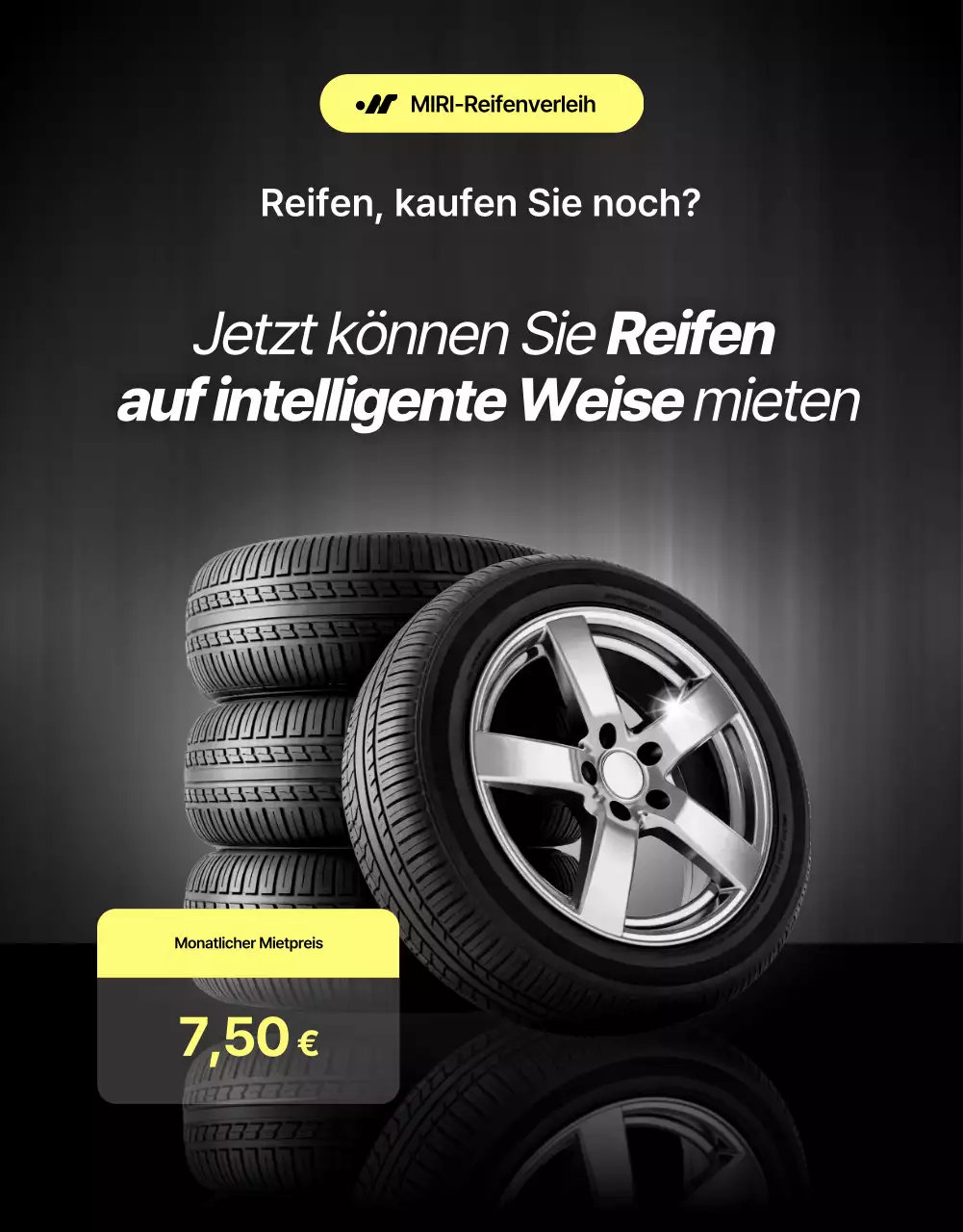 Schwarze moderne Reifenvermietungsanzeige