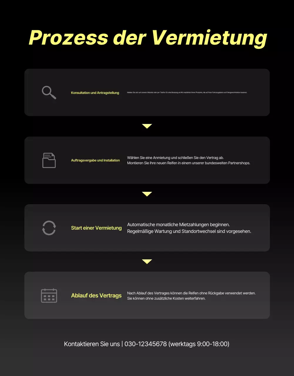 Schwarze moderne Reifenvermietungsanzeige