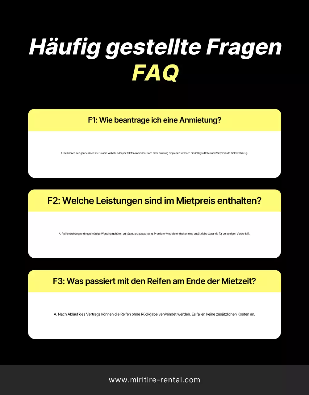 Schwarze moderne Reifenvermietungsanzeige