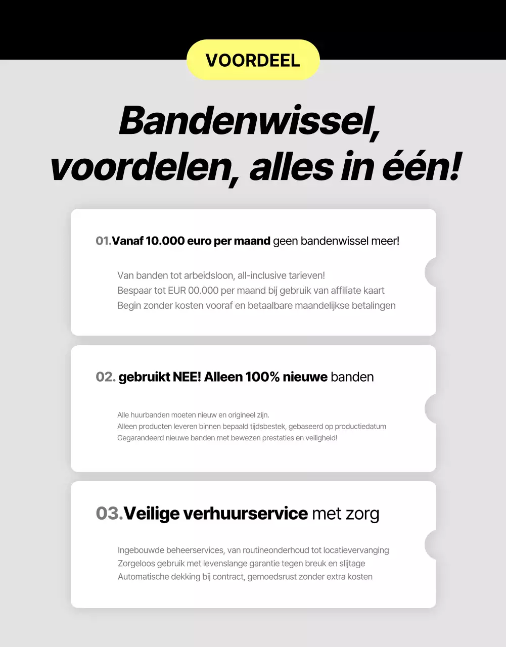 Advertentie voor verhuur van zwarte moderne banden