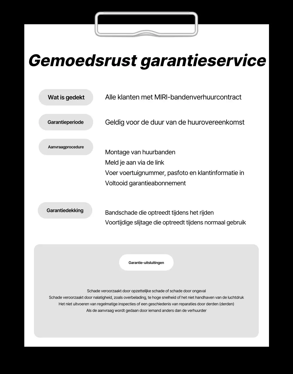 Advertentie voor verhuur van zwarte moderne banden