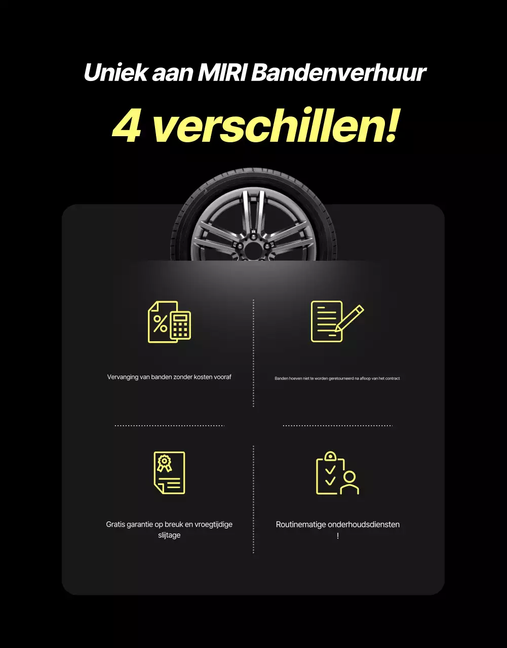 Advertentie voor verhuur van zwarte moderne banden