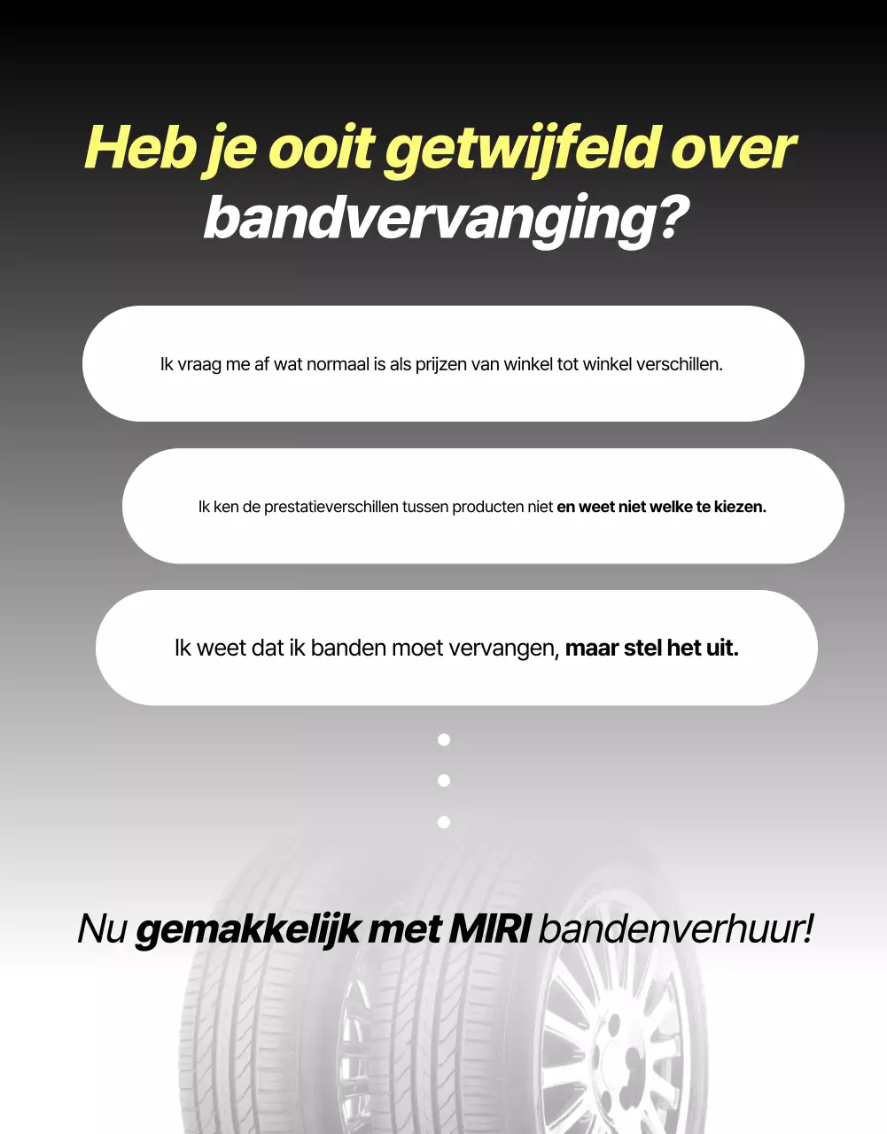 Advertentie voor verhuur van zwarte moderne banden