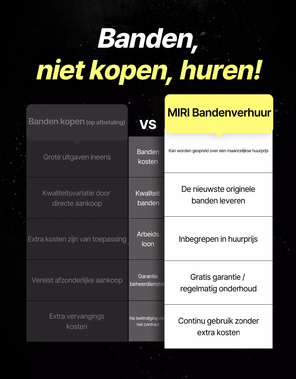 Advertentie voor verhuur van zwarte moderne banden