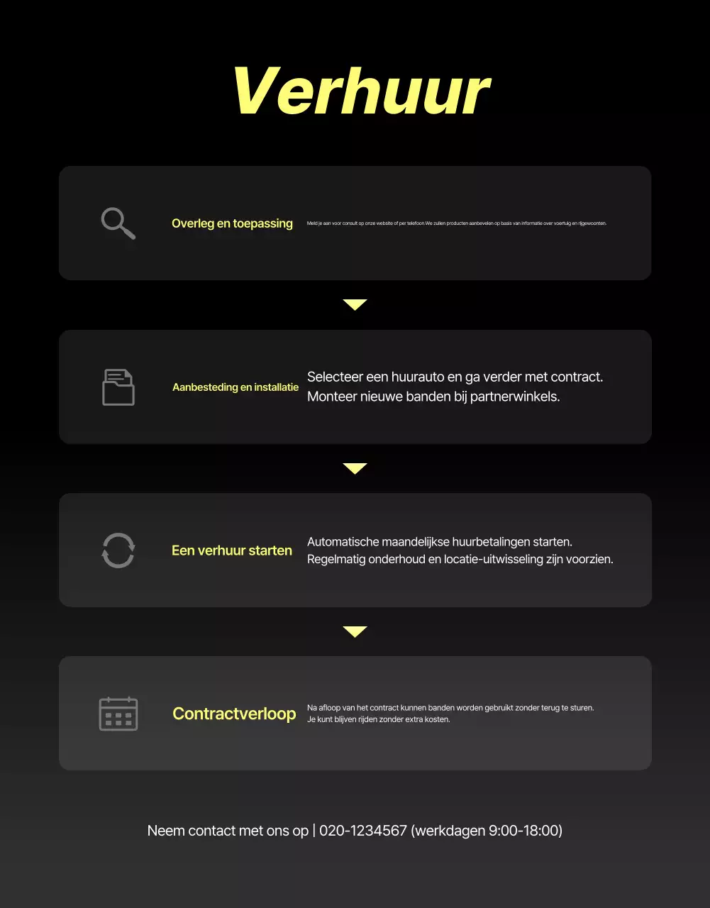 Advertentie voor verhuur van zwarte moderne banden