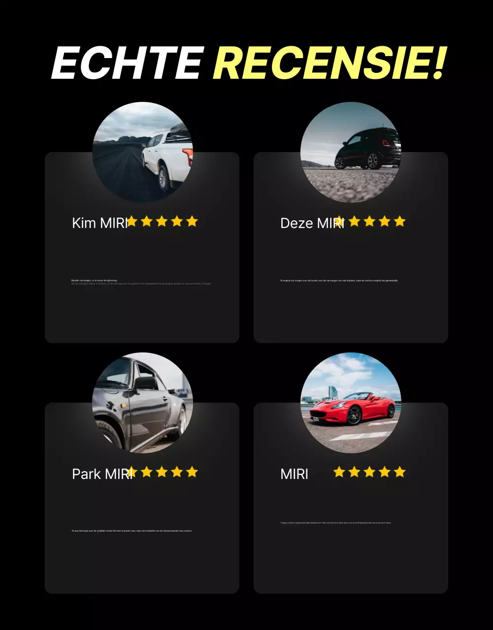 Advertentie voor verhuur van zwarte moderne banden