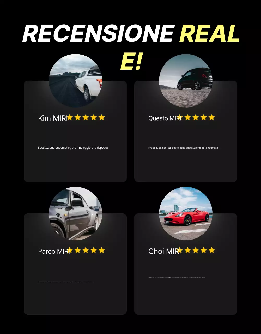 Annuncio di noleggio di pneumatici moderni neri